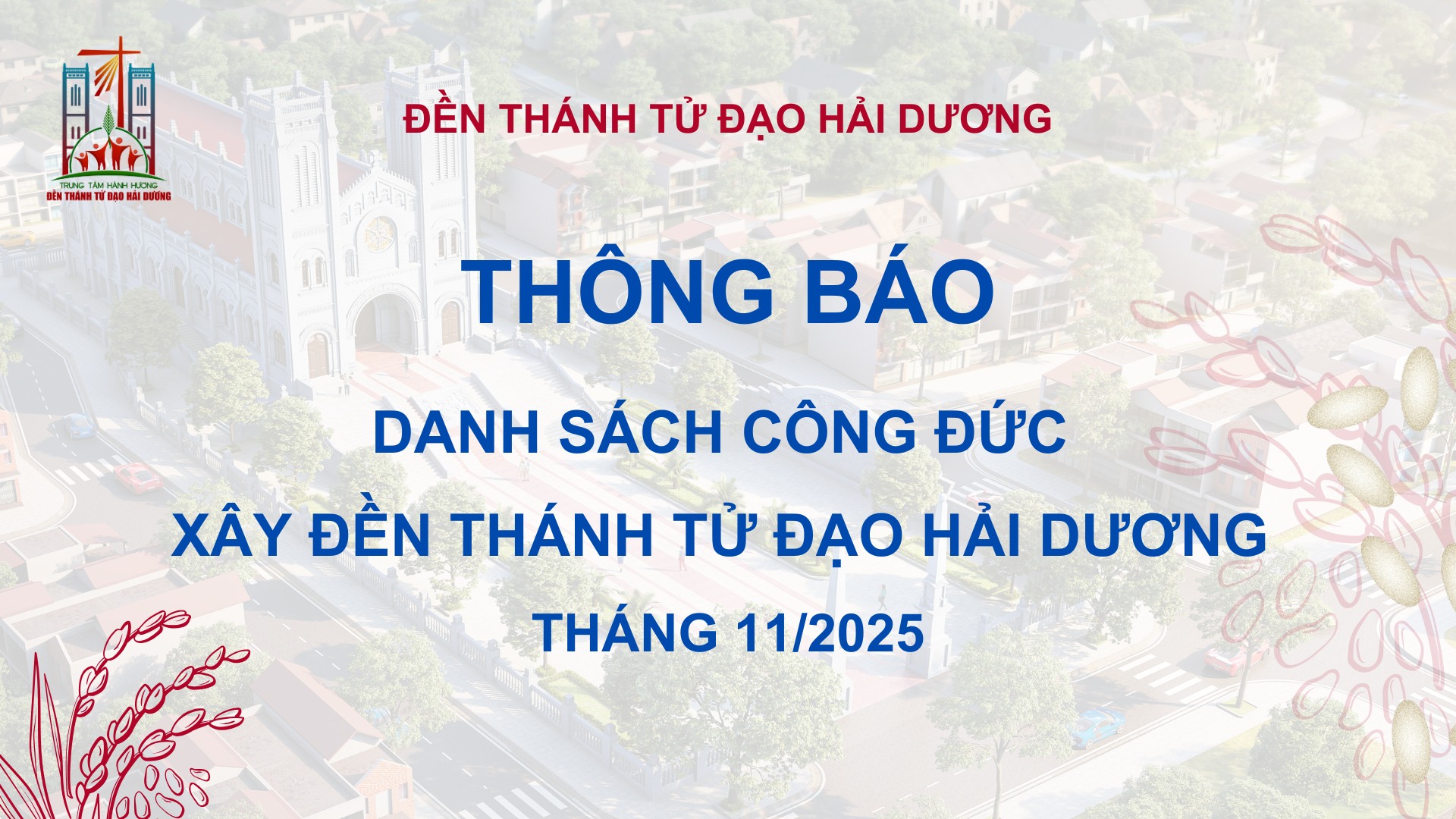 Danh sách công đức xây dựng Đền Thánh Tử Đạo Hải Dương - Tháng 11 năm 2025